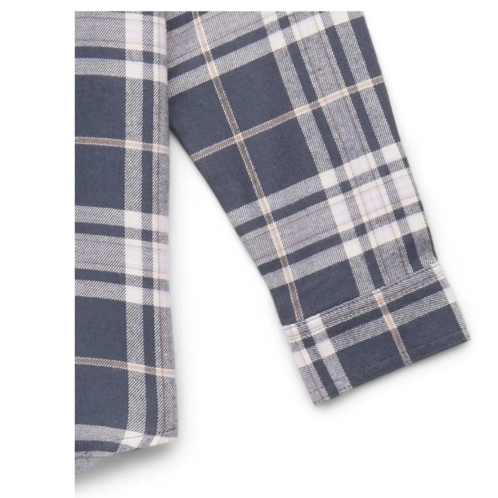 Girls Long-Sleeve Navy Plaid Button-Up Shirt